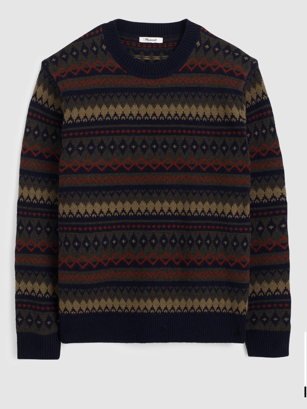 Madewell Men’s Fair Isle Crewneck Sweater in Heritage Merino Wool Size M